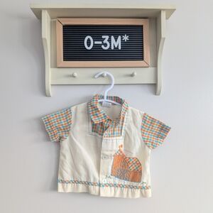 Charming Cream Kids Button Down Shirt with Barn Design